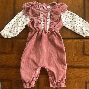 Pink Corduroy Baby Romper with Floral Sleeves